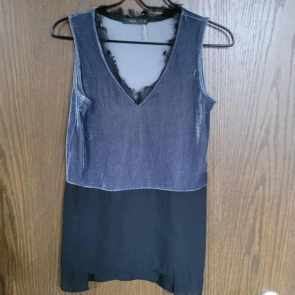 THML Blue  Velvet Tunic Top Sleeveless Mixed Tank Blouse Velour XS Anthropologie - Picture 6 of 14